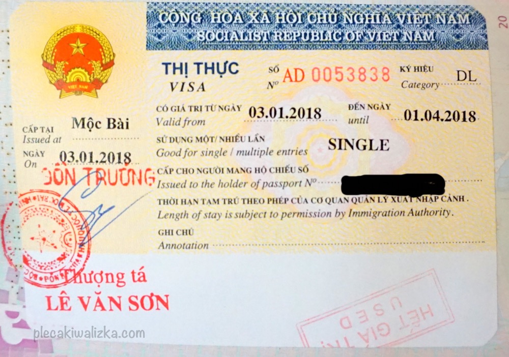 Wykorzystana wiza do Wietnamu jednokrotnego wjazdu na 3 miesiące